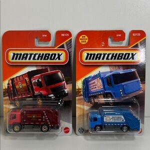 Matchbox Garbage King & MBX EV Trash Truck – Diecast Lot – NIP